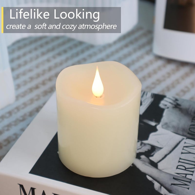 TECHLONG Flameless Candles Battery Operated with Timer, 3D Moving Flame Flickering, Last 600+ Hours Battery Candles, 3" x 5" Ivory Real Wax Electric LED Candle for Wedding Party Decorations - Image 3